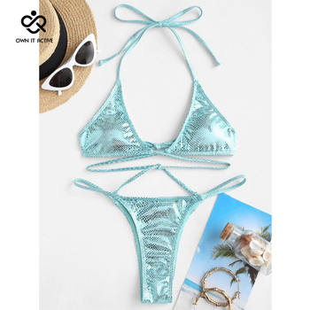 Seksowny zestaw bikini 2021 - nowy model paska, stringi, krzyżowy pasek i dwuczęściowy strój kąpielowy halter - kolorystyka plażowa - damski kostium kąpielowy - Y133