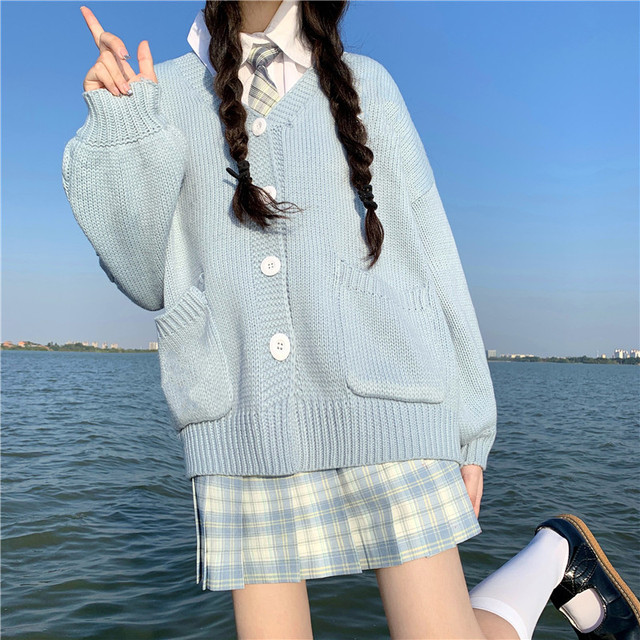 Preppy sweter luźny na drutach - japoński styl, jesień 2020 - tanie ubrania i akcesoria