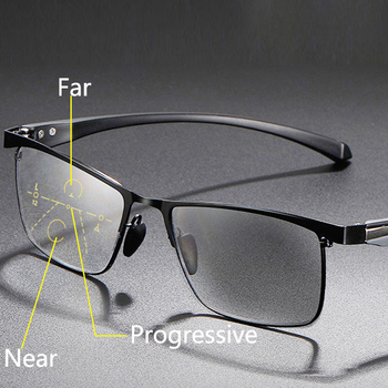 Wieloogniskowe okulary do czytania mężczyzn, fotochromowe blokujące niebieskie światło UltraLight Tr90
