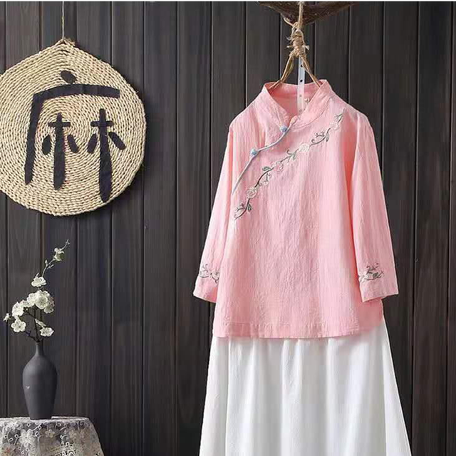 Retro bluzka Chińskiego stylu dla kobiet - tradycyjna koszula vintage z ukośnymi przycięciami, letni top z bawełny i stójką Cheongsam - tanie ubrania i akcesoria