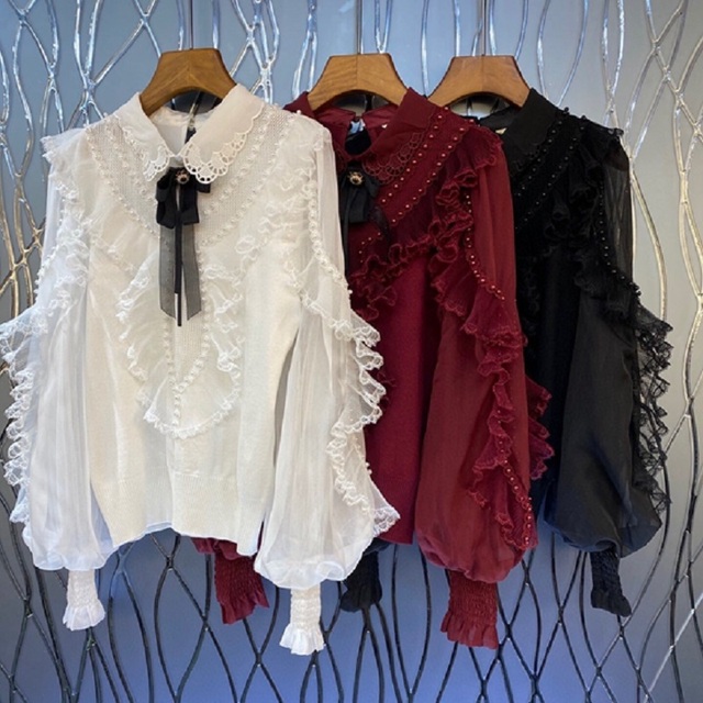 Sweter Pulower Damski Bow Deco Długi Rękaw - Jesień/Zima 2021 (Biały/Czerwony/Czarny) - tanie ubrania i akcesoria
