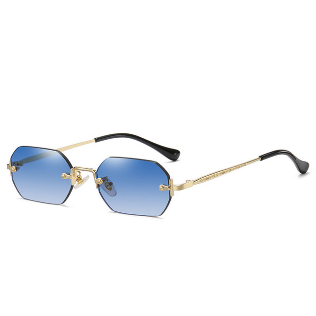 Męskie metalowe okulary przeciwsłoneczne bez oprawek, małe prostokątne, dla kobiet, gradientowe szkła bezramowe, UV400 - tanie ubrania i akcesoria