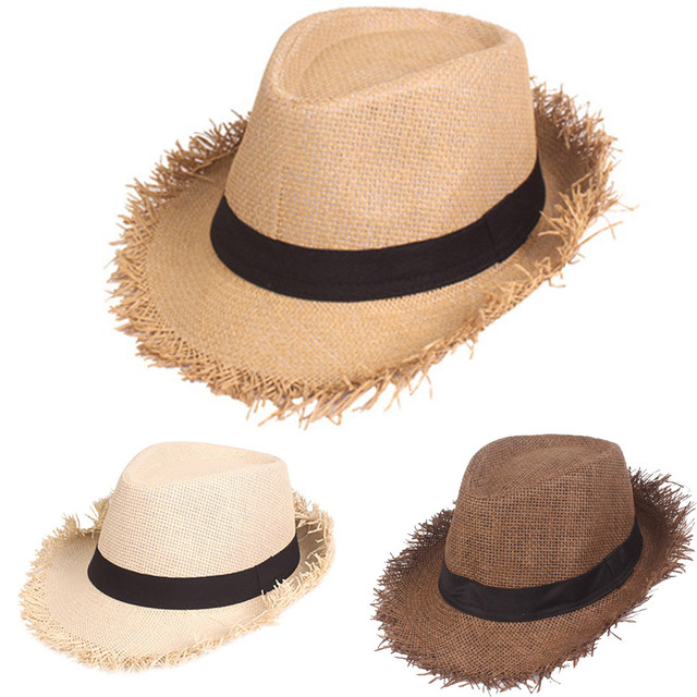Kapelusz Kowbojski Słomkowy Panama Cowgirl z Wstążką Unisex Sombrero Jazz Zachodni - tanie ubrania i akcesoria