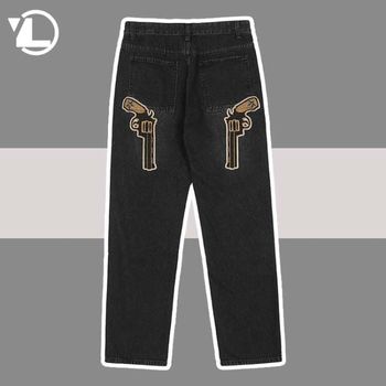 Męskie jeansy retro ze wzorem gwiazdy i haftem, prosty fason Hip Hop, ponadgabarytowe denimowe spodnie inspirowane stylem Harajuku, Rock i Punk, idealne na jesienne dni