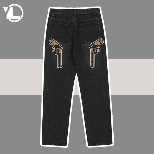 Męskie jeansy retro ze wzorem gwiazdy i haftem, prosty fason Hip Hop, ponadgabarytowe denimowe spodnie inspirowane stylem Harajuku, Rock i Punk, idealne na jesienne dni - tanie ubrania i akcesoria