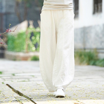 Bawełniane spodnie długie damskie w stylu Vintage, szerokie nogawki, elastyczna talia - różne rozmiary