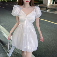 Nowa letnia sukienka organza plus size z francuskim dekoltem w kształcie litery V i szczegółami wróżek - biała królewska moda Le Palais
