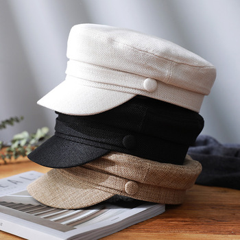 Granatowy beret w stylu retro dla kobiet - modny i wygodny kapelusz ośmioboczny z daszkiem, idealny na wiosnę i lato