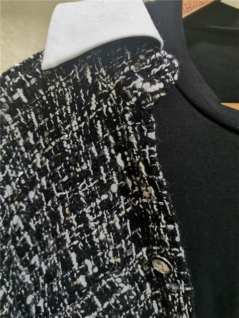 Damska bluzka w stylu tweed dwuczęściowa - wiosna/jesień 2020, szwy kontrastujące - tanie ubrania i akcesoria