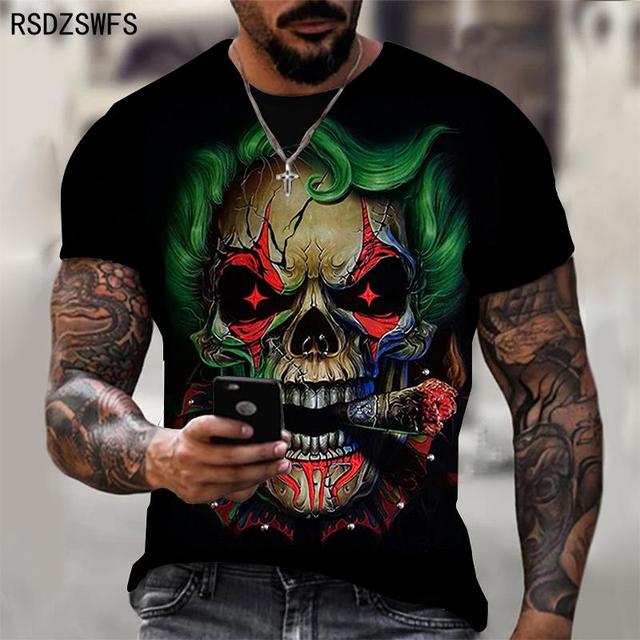 Koszulka męska lato 2021 3D, drukowanie czaszki, top Streetwear Oversized Shirt XXS-5XL - tanie ubrania i akcesoria
