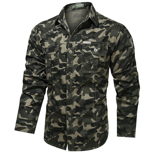 Wojskowa bluza męska zielona w kamuflażu długim rękawem Slim Fit nowości 2021 - tanie ubrania i akcesoria