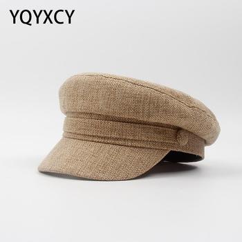 Nowy beret vintage dla kobiet, bawełniany czarny kapelusz wojskowy z płaskim zakończeniem - YQYXCY