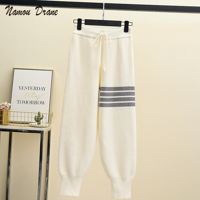 Spodnie capri Namou Drane 2021 jesień/zima elastyczne, luźne, wiązane sznurkiem - tanie ubrania i akcesoria