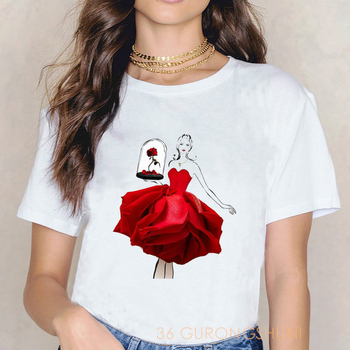 Koszula z motywem kwiatowym - lato 2020, czerwona róża, t-shirt z ilustracją, spódnica, dla kobiet