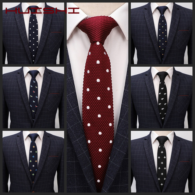 Męskie krawaty HUSHI dzianinowe z jednolitym kolorowym wzorem wąskie Skinny - tanie ubrania i akcesoria