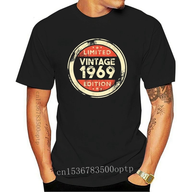 Koszulka męska Vintage 1969 - 50 urodziny, kolor czarny, 100% bawełna - tanie ubrania i akcesoria