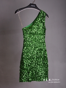 Gorąca sukienka letnia jedno-ramienna bez rękawów z cekinami, zdobiona 9 kolorami