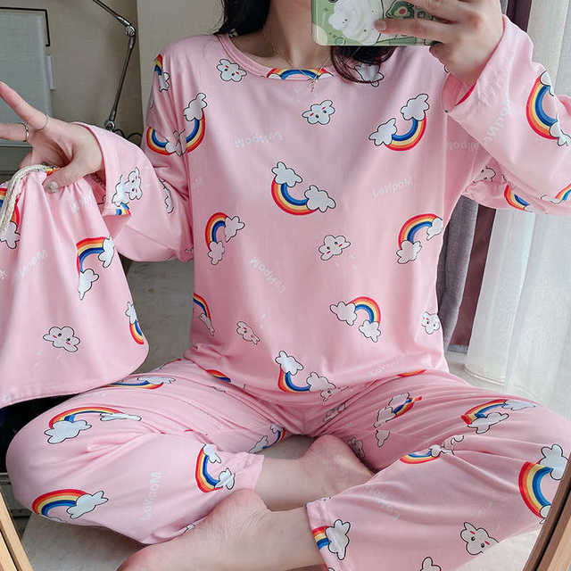 Piżama damska Sleep Lounge 2021 jesień, długi rękaw + spodnie - zestaw domowej odzieży, rozrywka, piękne Pjs - tanie ubrania i akcesoria