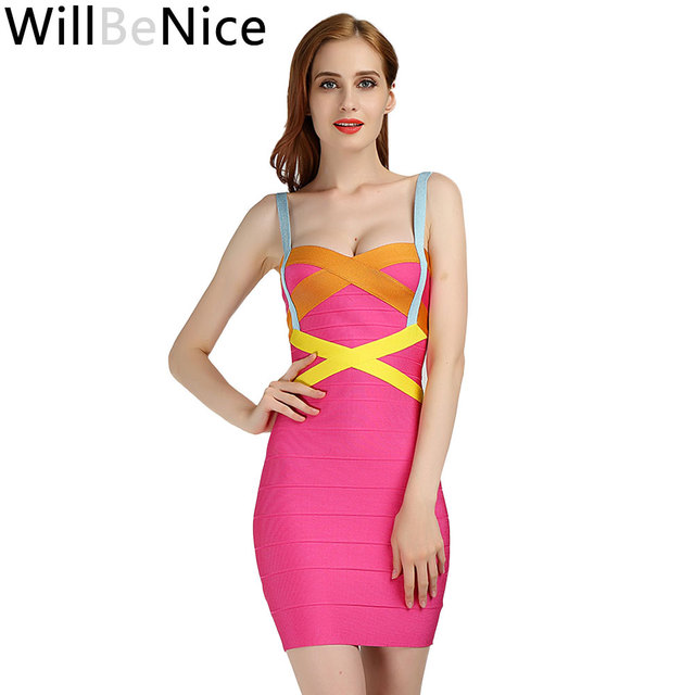 Seksowna bandażowa sukienka WillBeNice 2019, styl celebrytek, kolor czerwony/czarny/biały/niebieski - tanie ubrania i akcesoria