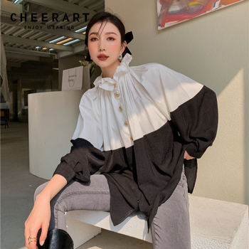 Bluza z kapturem CHEERART Designer - obszerna, zapinana na szyję, swetry ulzzang jesienne dla kobiet