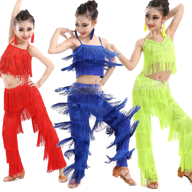 Wykończony frędzlami top taneczny i spodnie kostium dla dorosłych w stylu Samba Latin dancewear - dostosowane do tańca Salsa i tańca towarzyskiego - tanie ubrania i akcesoria