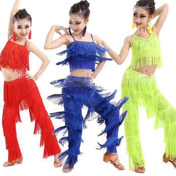 Wykończony frędzlami top taneczny i spodnie kostium dla dorosłych w stylu Samba Latin dancewear - dostosowane do tańca Salsa i tańca towarzyskiego