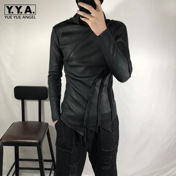 Koszulka męska z długim rękawem, nieregularny fason, gruba, osobowościowa, dopasowana, ciepła, w stylu ulicznym, w kolorze czarnym, rozmiary S-2XL