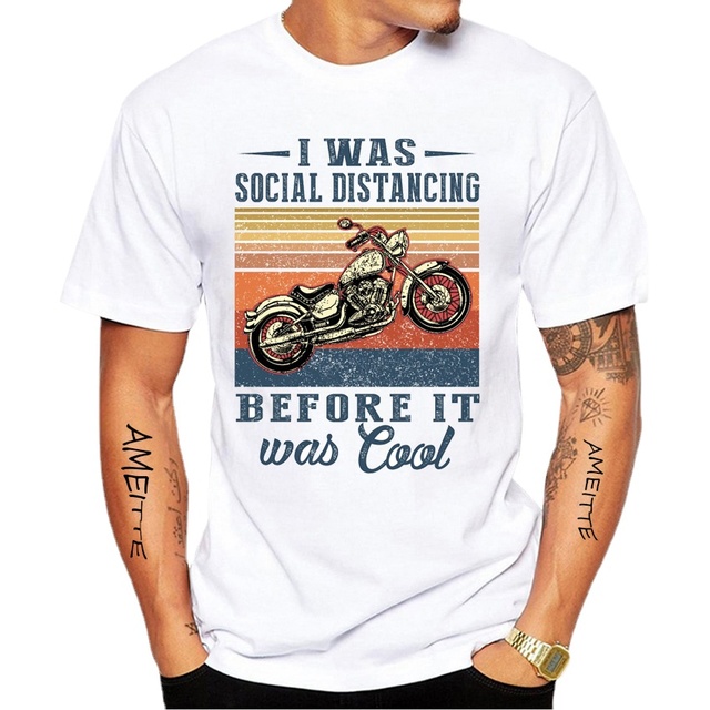 Koszulka męska z krótkim rękawem Funny Bike Design Tees - dystans społeczny, motocykl T-S hirt moda Hip-Hop Boy top - tanie ubrania i akcesoria