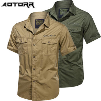 Koszula męska Retro Cargo, krótki rękaw, jednolity kolor, czysta bawełna, lato 2021