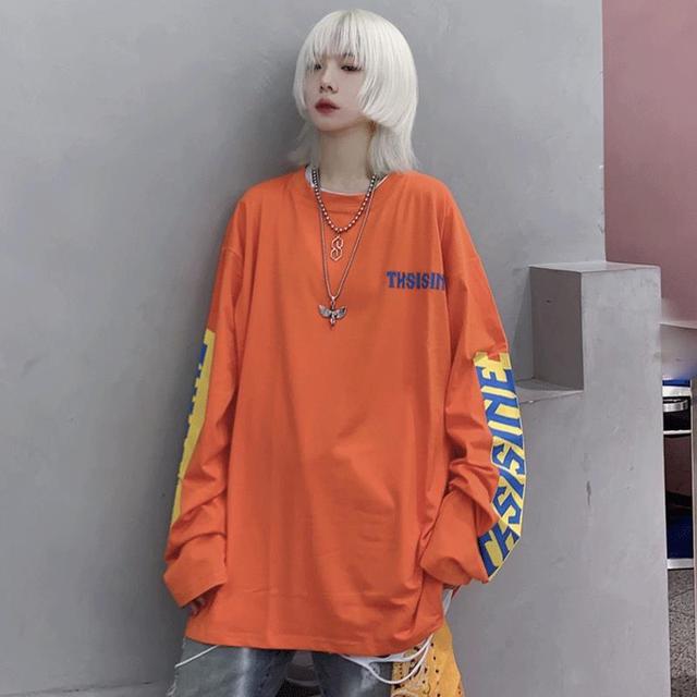 Nowa koszulka damskiego stylu Harajuku z nadrukiem liter - wiosenna i jesienna, cienka bluza hip-hopowa z długimi rękawami y2k - tanie ubrania i akcesoria