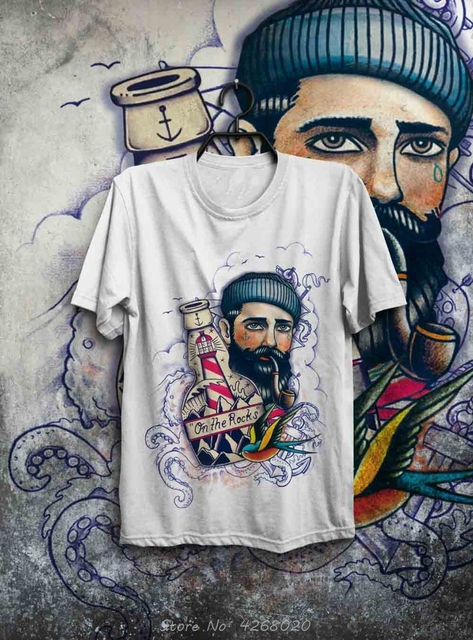 Gorąca koszulka męska Maglietta Nuovo - Tatuażowa Rockabilly z wzorem Żeglarskiego Ośmiornicy - tanie ubrania i akcesoria