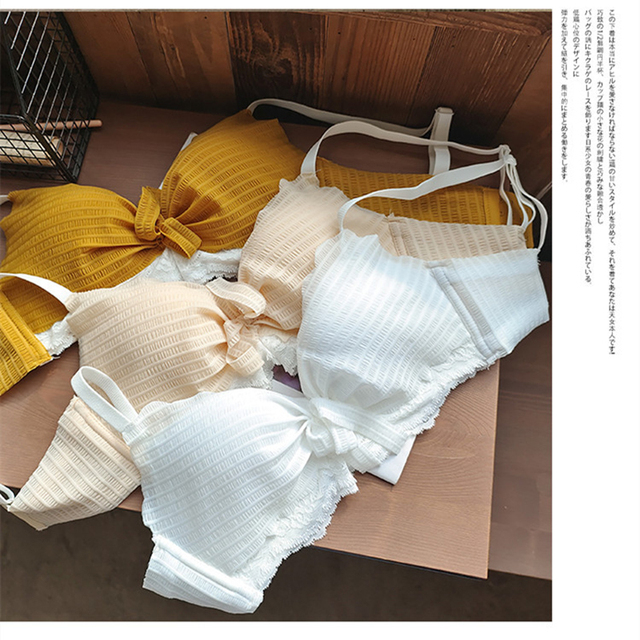 Zestaw biustonosza i figi - nowoczesna moda japońska: seksowna koronkowa bielizna z bawełny, biustonosz Push-Up bez stalowych kółeczek dla komfortu kobiet - tanie ubrania i akcesoria