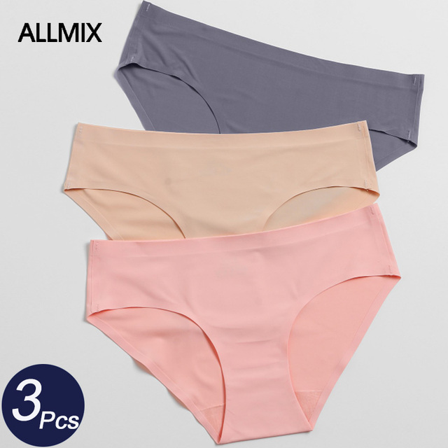 Damskie majtki ALLMIX - 3 sztuki, bezszwowe, jednolity kolor, średnia talia, oddychający komfort - tanie ubrania i akcesoria