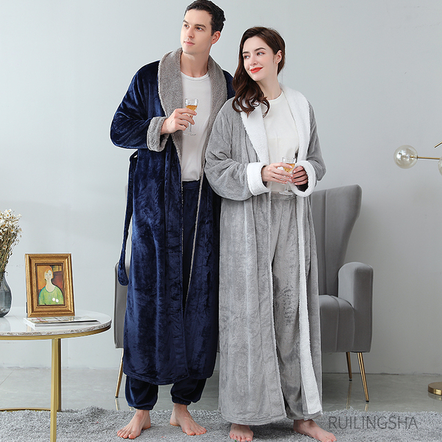 Flanelowy szlafrok z długimi rękawami dla mężczyzn i kobiet - zestaw z polarowym topem, plus rozmiar - tanie ubrania i akcesoria