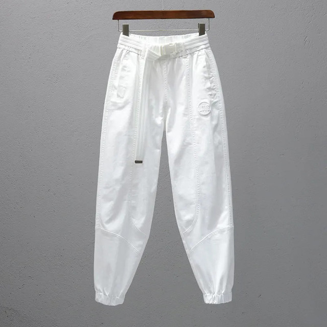 Kobiece białe spodnie 2021 na co dzień, luźne, elastyczne, Plus Size Y694 - tanie ubrania i akcesoria