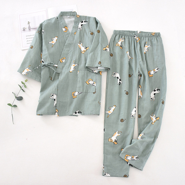 Zielona casualowa bawełniana piżama z wakacyjnym motywem kreskówki - tanie ubrania i akcesoria