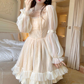 Mini sukienka kobiet w stylu Lolita Kawaii z długim rękawem - vintage Y2K, japoński koreański styl, jesień 2021