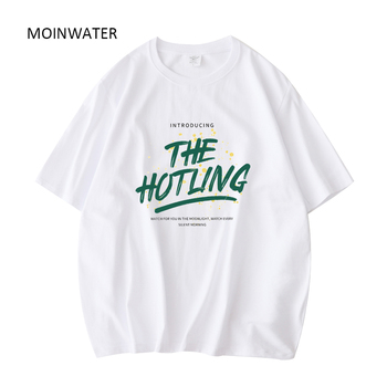 Koszulka damska Moinwater zielony list 100% bawełniana krótki rękaw biała MT21044