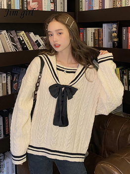 Sweter damski zimowy 2021 vintage Preppy Harajuku