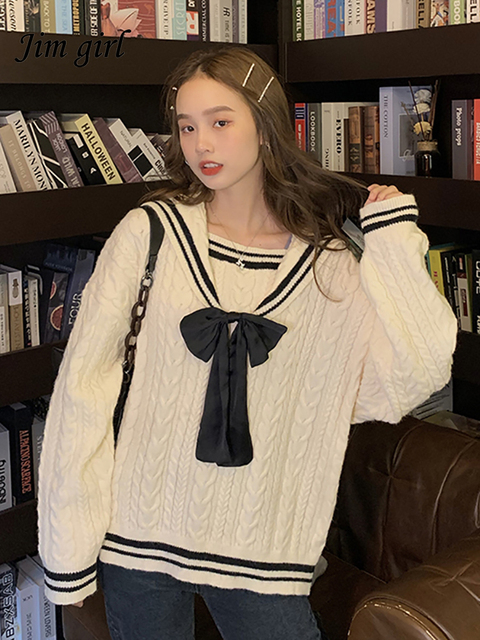 Sweter damski zimowy 2021 vintage Preppy Harajuku - tanie ubrania i akcesoria