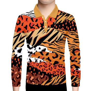 Polo z długim rękawem w stylu Harajuku z motywem zwierząt 3D - zebry, leopardy, tygrysy - dla mężczyzn w rozmiarze Plus na jesień - casualowy streetwear Hip Hop