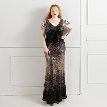 Elegancka suknia wieczorowa z cekinami YIDINGZS 2021 dla kobiet - długa, bodycon, zroszony dekolt - MAXI+ balowa