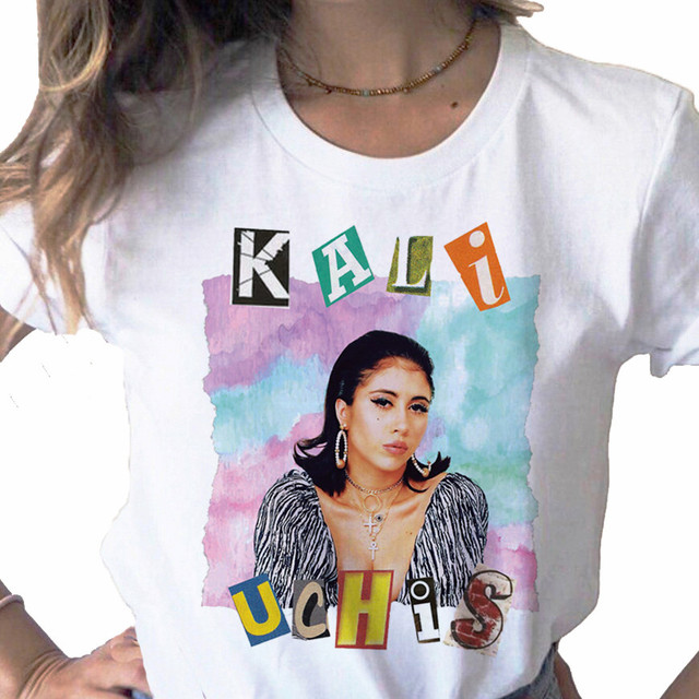 Damska koszulka z krótkim rękawem Kali Uchis biała, casual o-kołnierz, Streetwear T-shirt - tanie ubrania i akcesoria