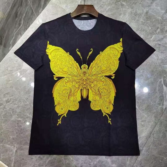 Wykwintna męska koszulka złota z motylem projektu, lekkie letnie krótkie rękawy - Chic Hip Hop - tanie ubrania i akcesoria