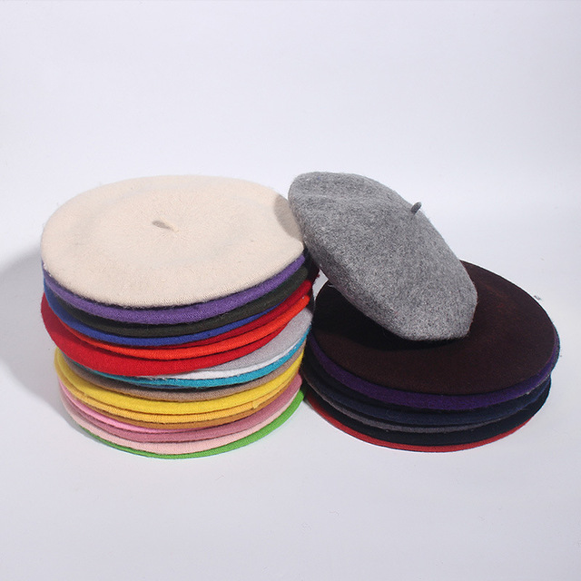 Ciepła damska czapka zimowa wełniana typu Beanie w stylu francuskim (Beret) - klasyczna moda dla kobiet i dziewcząt, idealna dla malarek - tanie ubrania i akcesoria