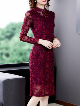 Długa koronkowa sukienka damska w stylu Retro, francuska elegancja, duży rozmiar 5XL, jesień 2021