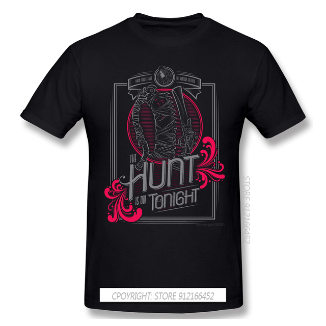 Męska biała koszulka The Hunt z nadrukiem z gry Bloodborne ARPG - letnia koszulka przyjazna dla dużej sylwetki wykonana z bawełny - tanie ubrania i akcesoria
