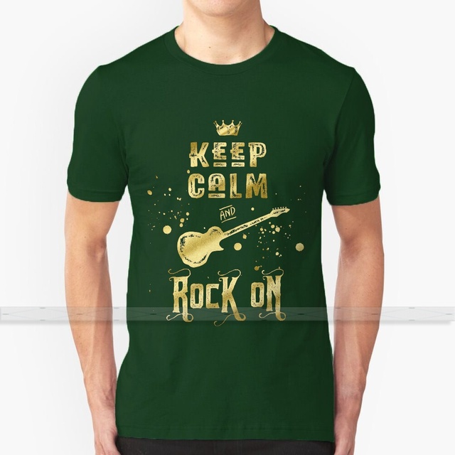 Koszulka męska z nadrukiem Zachowaj spokój i Rock On Gold - gitara elektryczna typografia (S-6XL) - tanie ubrania i akcesoria