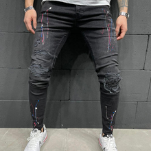 Długość Men's Slim Fit Spring Hole Pencil Jeans - Zrywane Spodnie Dżinsowe 2021