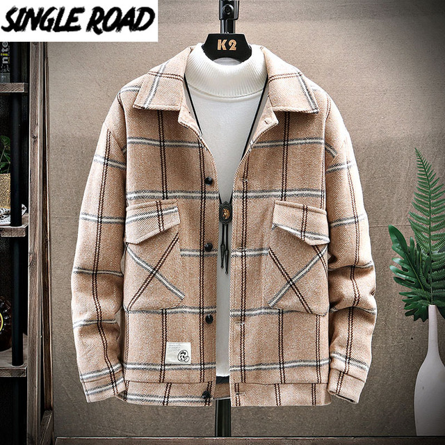 Ciepła męska kurtka zimowa Singload 2021 z koreańskiej bawełny, w kratkę, casualowy płaszcz z podszewką, khaki parka - tanie ubrania i akcesoria